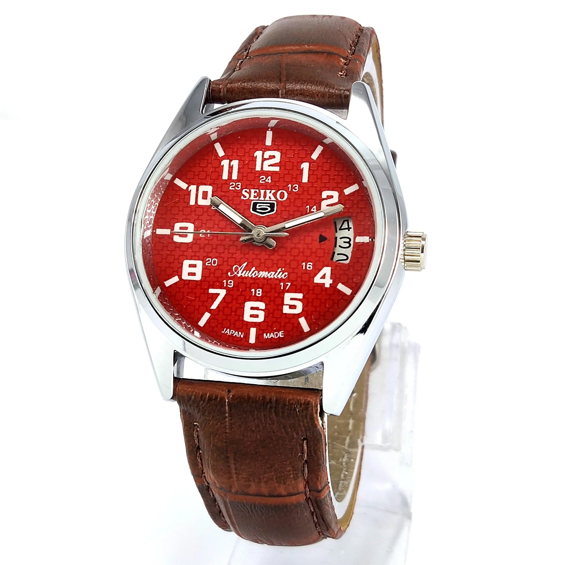 Seiko 5 Automatic-6309A Red Dial 17 Jewels Day Date Men's Wrist Watch - Discover-Diamonds