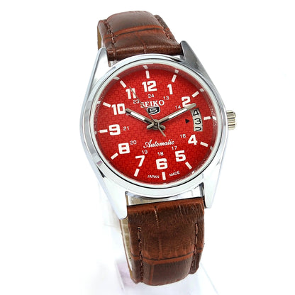 Seiko 5 Automatic-6309A Red Dial 17 Jewels Day Date Men's Wrist Watch - Discover-Diamonds