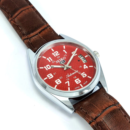 Seiko 5 Automatic-6309A Red Dial 17 Jewels Day Date Men's Wrist Watch - Discover-Diamonds