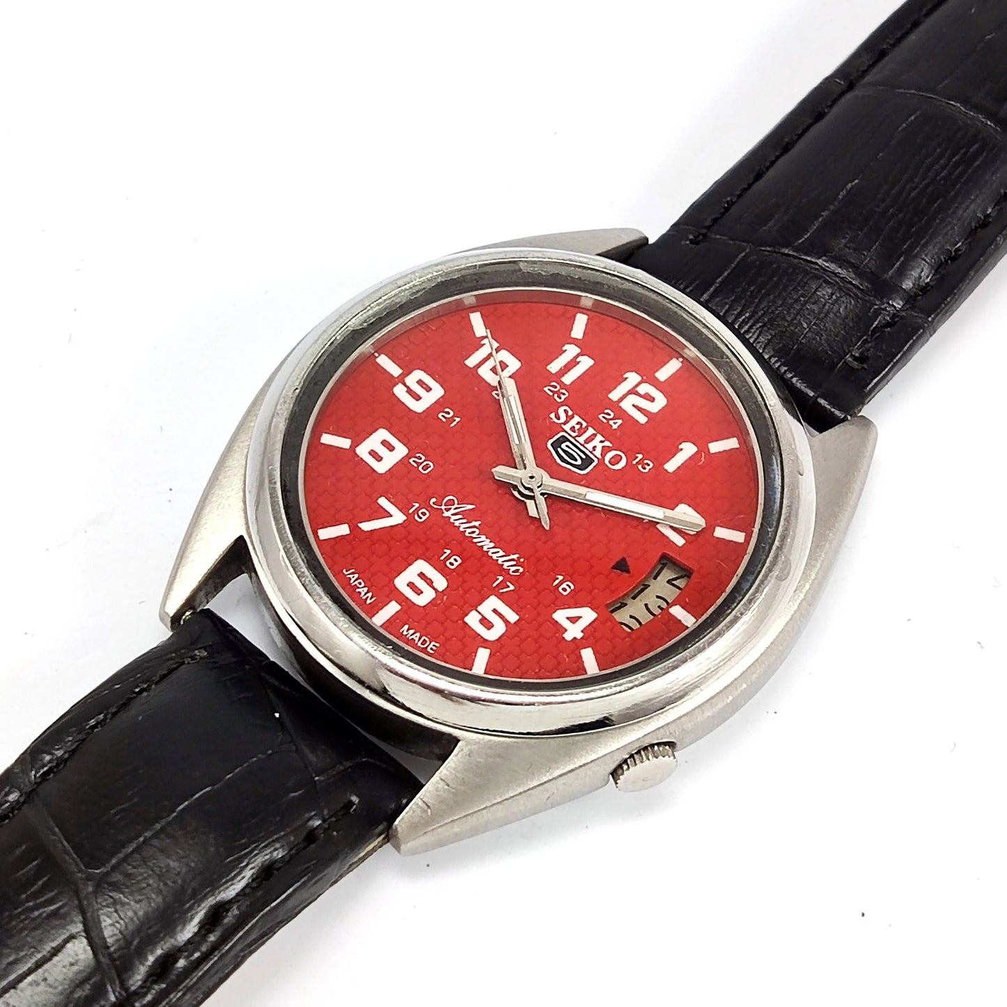 Seiko 5 Automatic-7009A Red Dial 17Jewels Day Date Men's Wrist Mechanical Watch - Discover-Diamonds