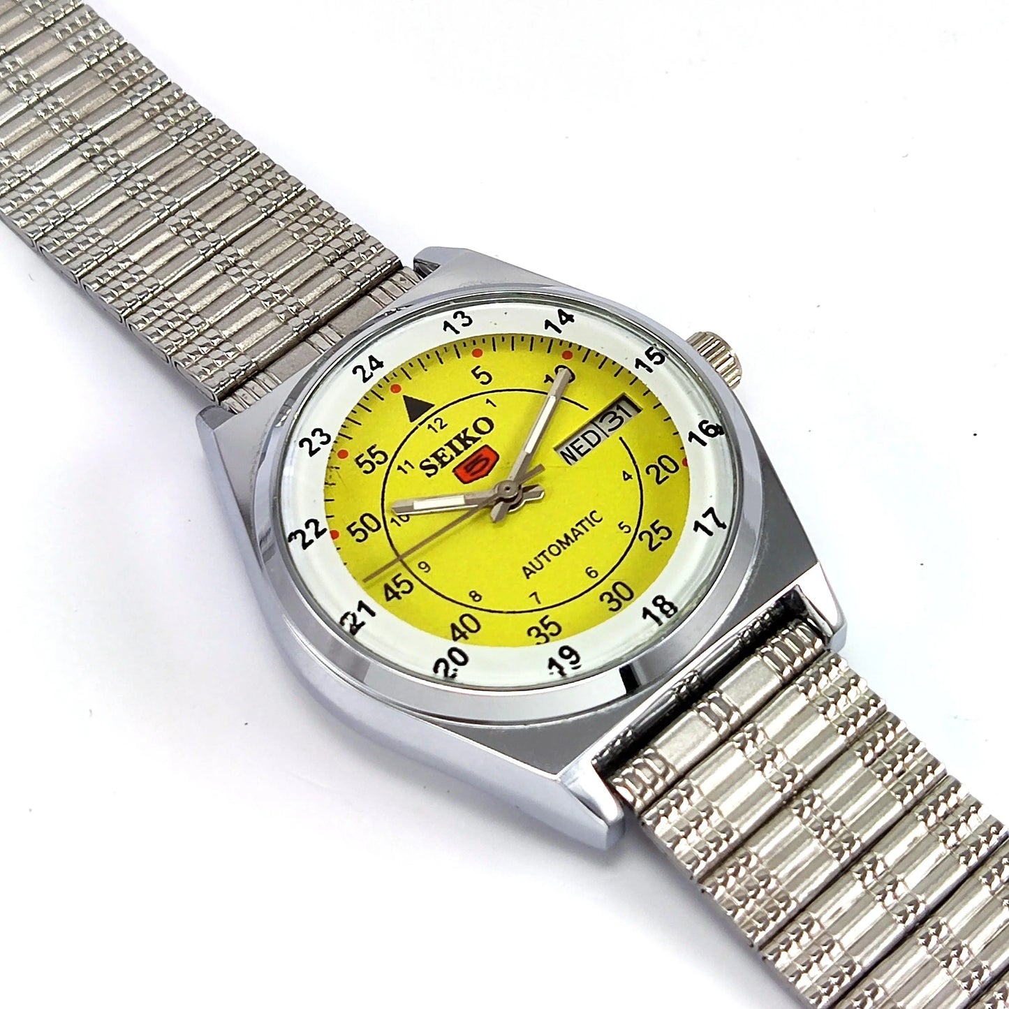 Seiko 5 Mechanical Automatic-6309 Yellow Dial 17 Jewels Day Date Men's Wrist Watch - Discover-Diamonds