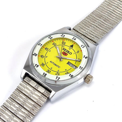 Seiko 5 Mechanical Automatic-6309 Yellow Dial 17 Jewels Day Date Men's Wrist Watch - Discover-Diamonds