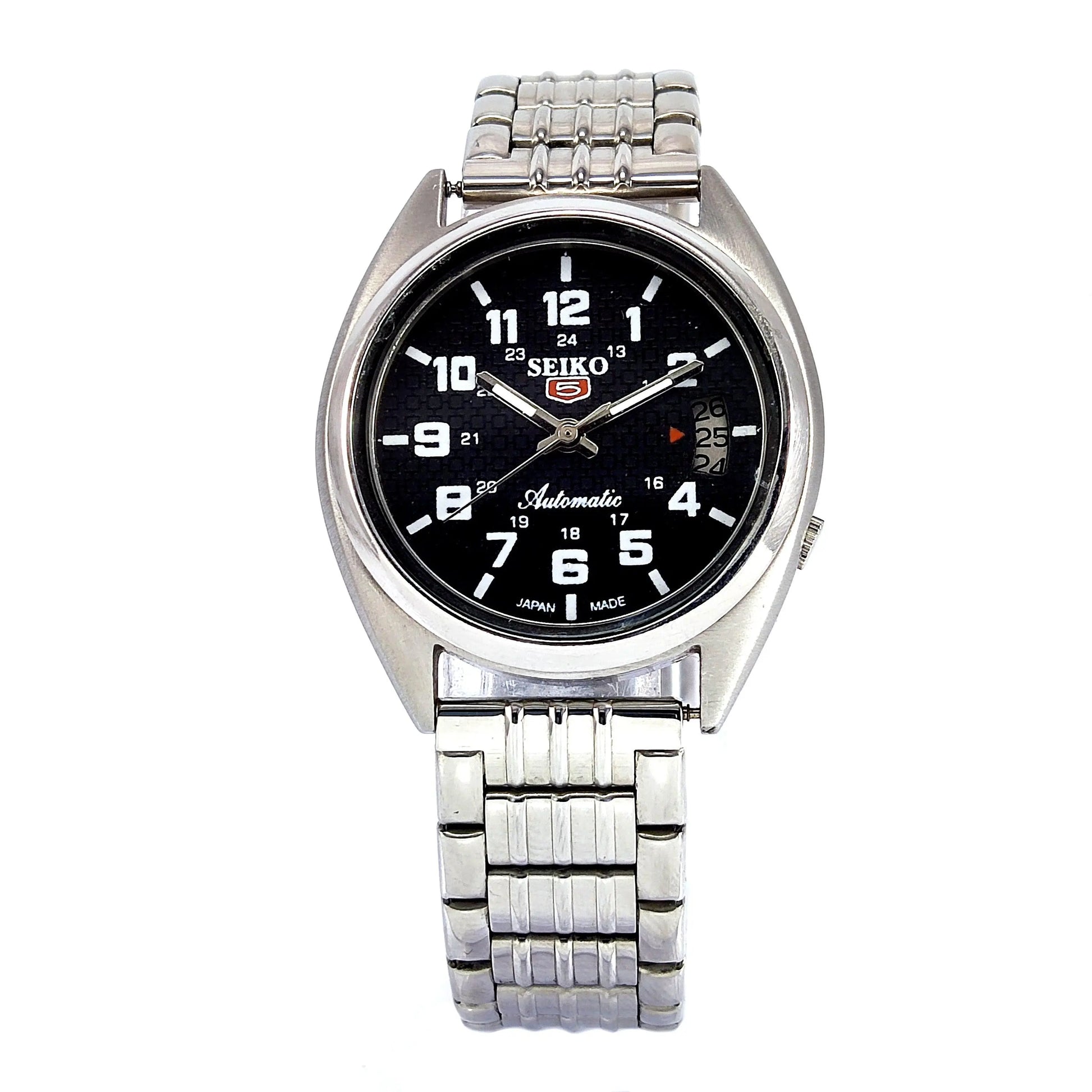 Seiko 5 Mechanical Automatic-7005A Black Dial 17 Jewels Day Date Men's Wrist Watch - Discover-Diamonds