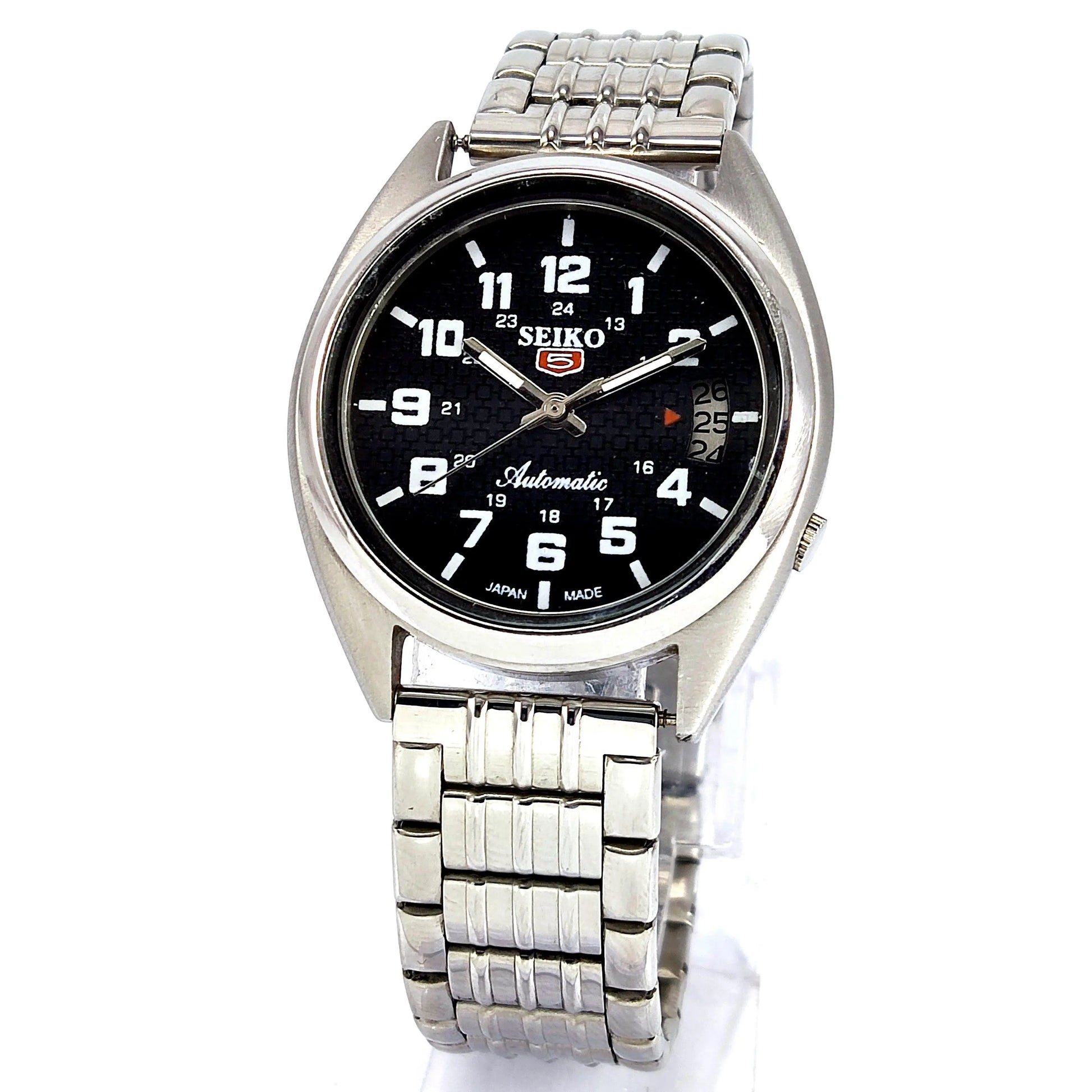 Seiko 5 Mechanical Automatic-7005A Black Dial 17 Jewels Day Date Men's Wrist Watch - Discover-Diamonds