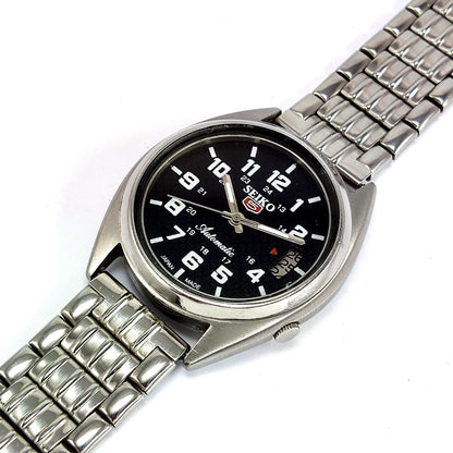 Seiko 5 Mechanical Automatic-7005A Black Dial 17 Jewels Day Date Men's Wrist Watch - Discover-Diamonds