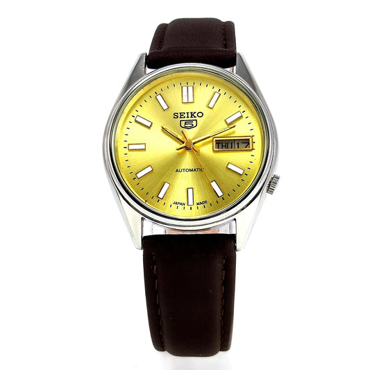 Seiko 5 Automatic-7009A Golden Dial 17 Jewels Day Date Men's Wrist Mechanical Watch - Discover-Diamonds