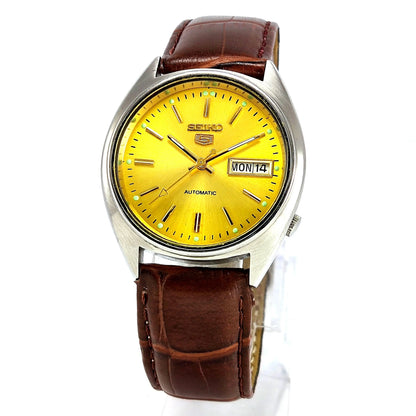 Seiko 5 Mechanical Automatic-6309 Golden Dial 17 Jewels Day Date Men's Wrist Watch - Discover-Diamonds