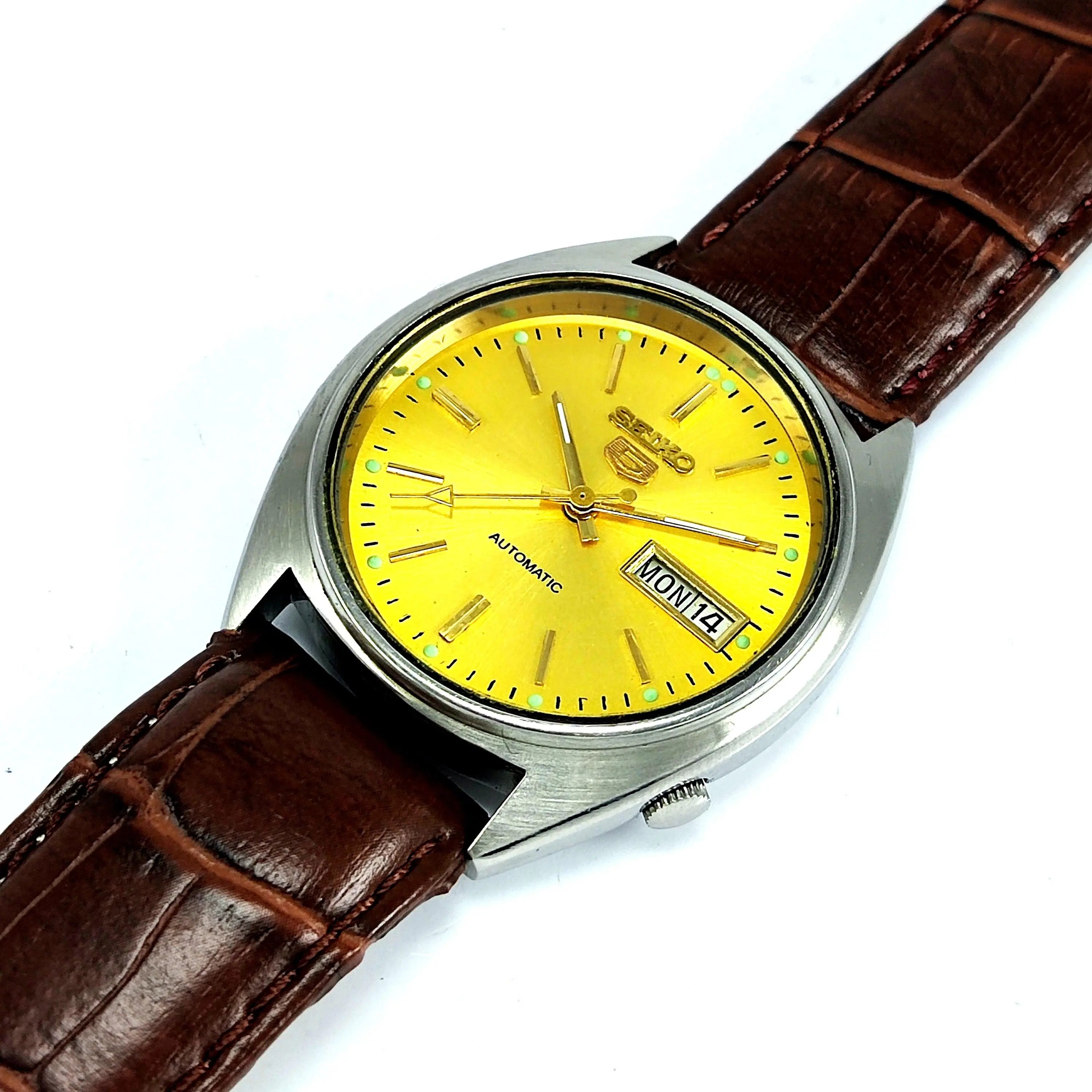 Seiko 5 online Automatic 6309-606L Golden Dial Excellent Vintage Men's Wrist Watch