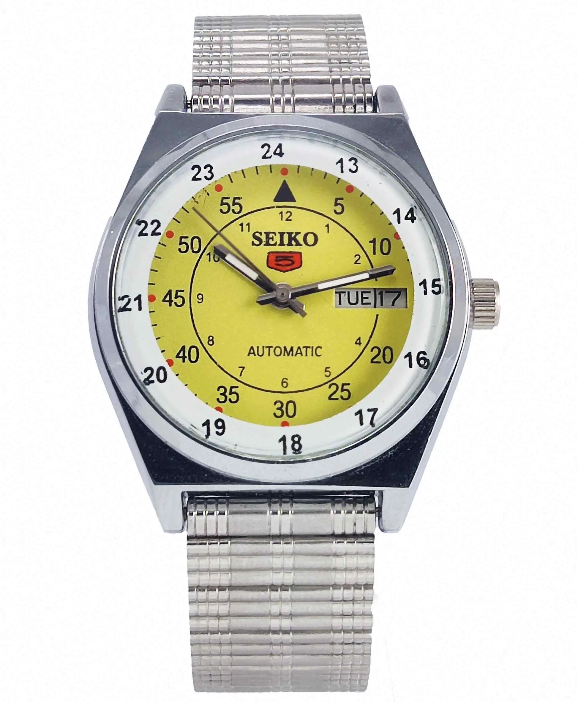 Seiko 5 Mechanical Automatic-6309 Yellow Dial 17 Jewels Day Date Men's Wrist Watch Discover-Diamonds