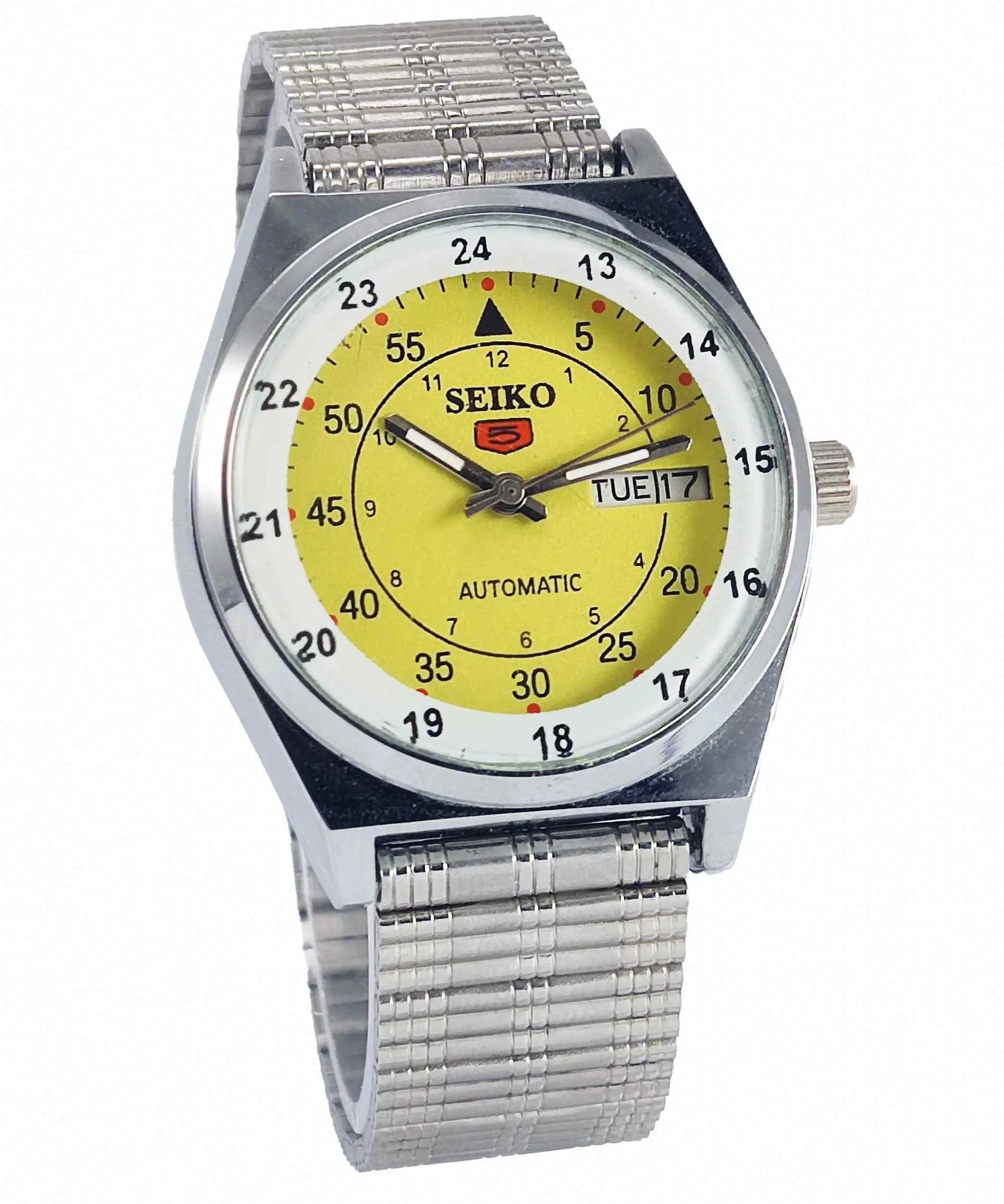 Seiko 5 Mechanical Automatic-6309 Yellow Dial 17 Jewels Day Date Men's Wrist Watch Discover-Diamonds