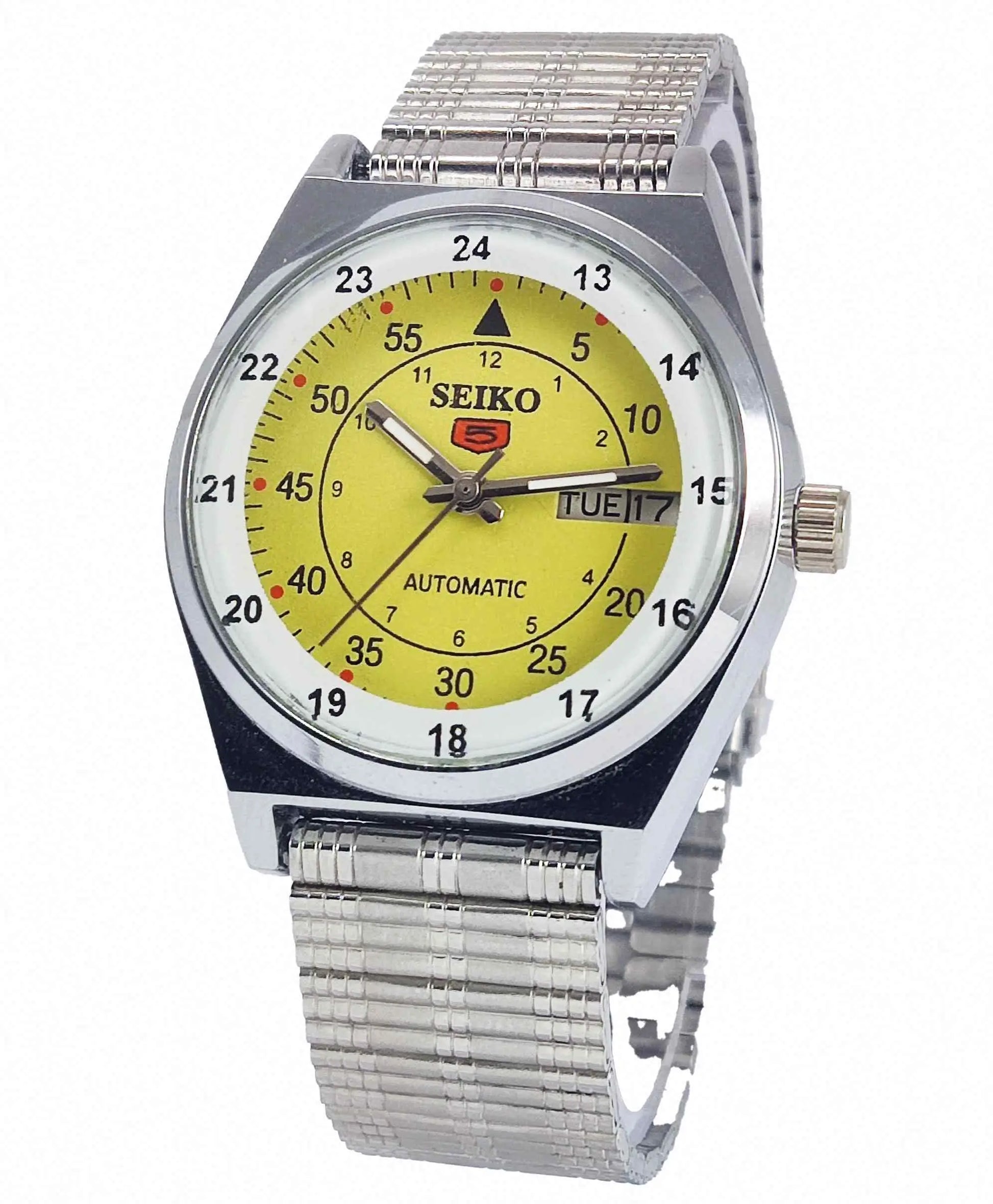 Seiko 5 Mechanical Automatic-6309 Yellow Dial 17 Jewels Day Date Men's Wrist Watch Discover-Diamonds