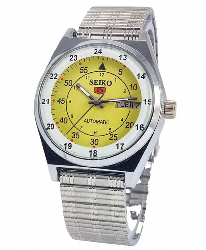 Seiko 5 Mechanical Automatic-6309 Yellow Dial 17 Jewels Day Date Men's Wrist Watch Discover-Diamonds