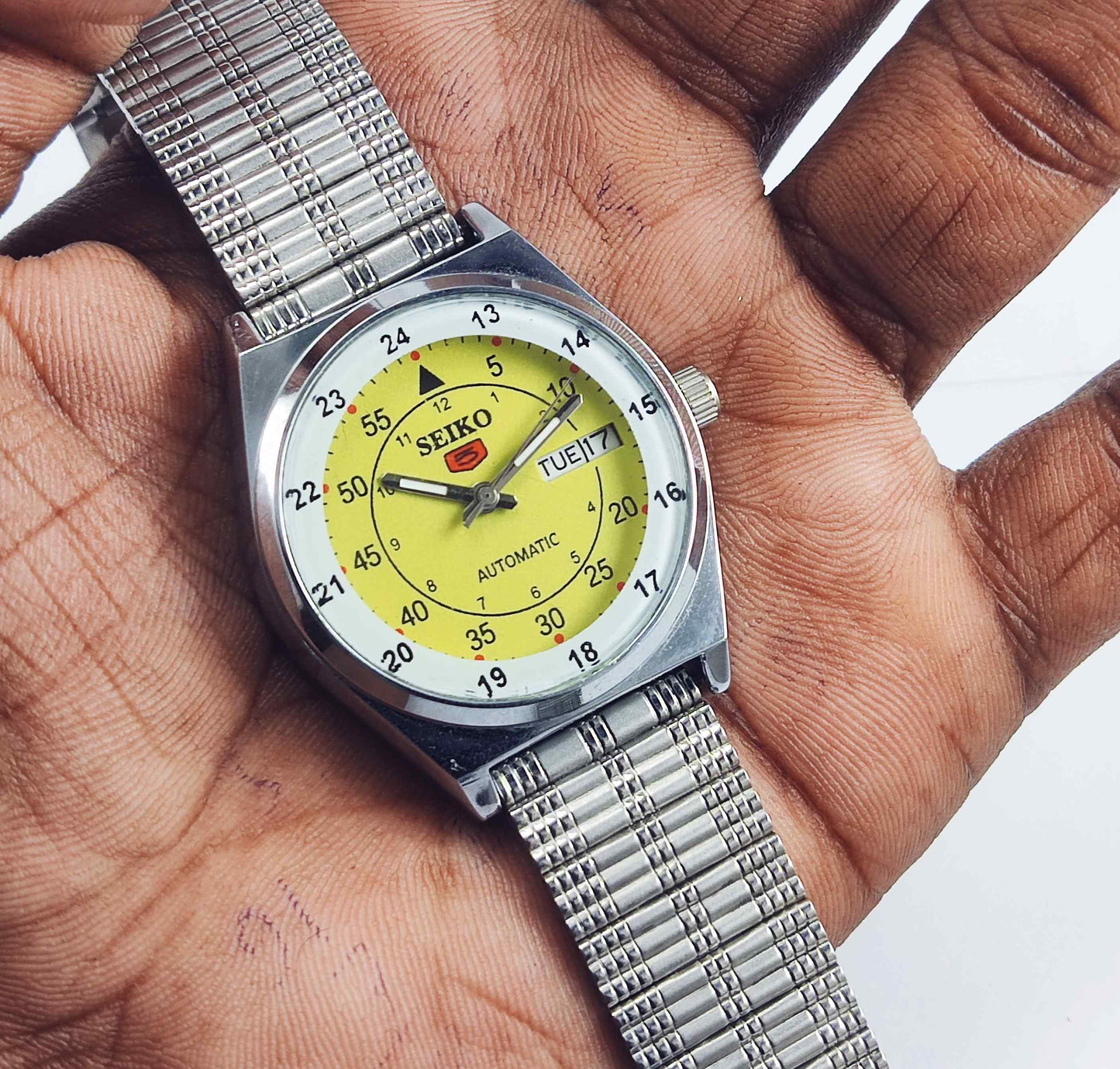 Seiko 5 Mechanical Automatic-6309 Yellow Dial 17 Jewels Day Date Men's Wrist Watch Discover-Diamonds