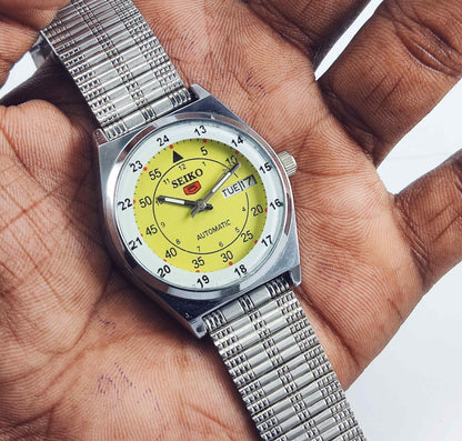 Seiko 5 Mechanical Automatic-6309 Yellow Dial 17 Jewels Day Date Men's Wrist Watch Discover-Diamonds