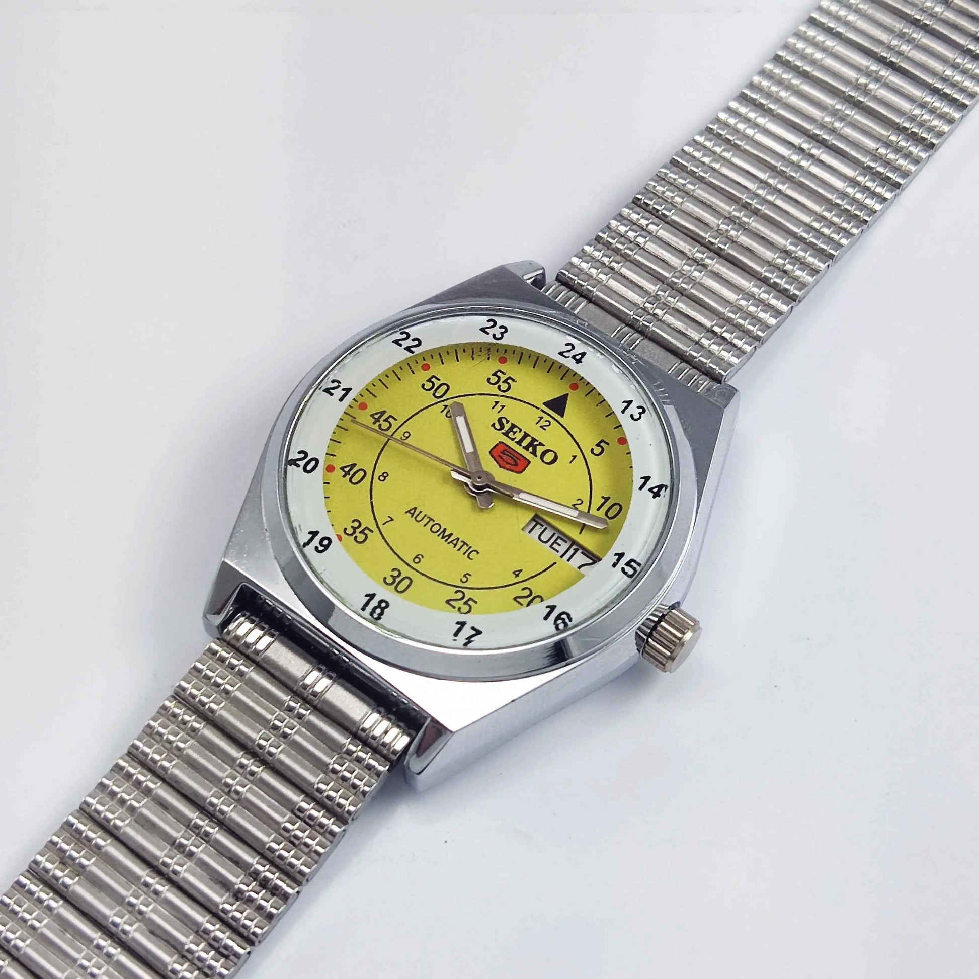 Seiko 5 Mechanical Automatic-6309 Yellow Dial 17 Jewels Day Date Men's Wrist Watch Discover-Diamonds