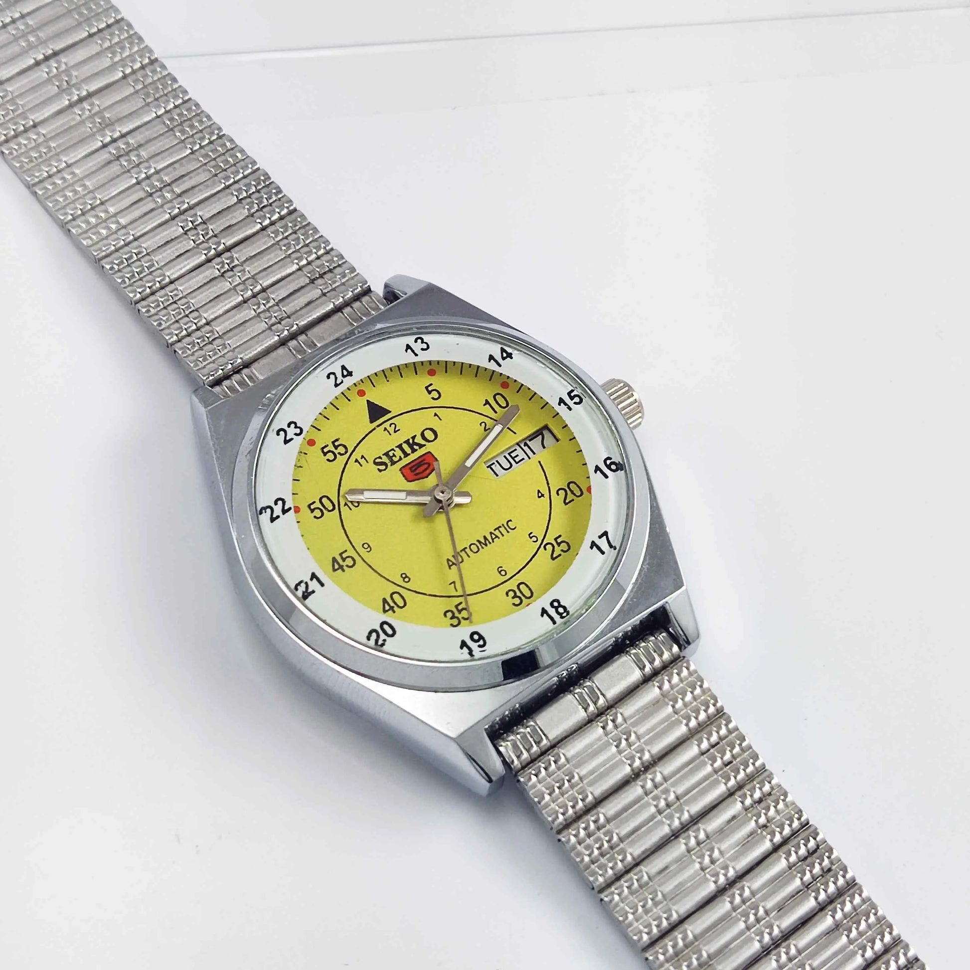 Seiko 5 Mechanical Automatic-6309 Yellow Dial 17 Jewels Day Date Men's Wrist Watch Discover-Diamonds