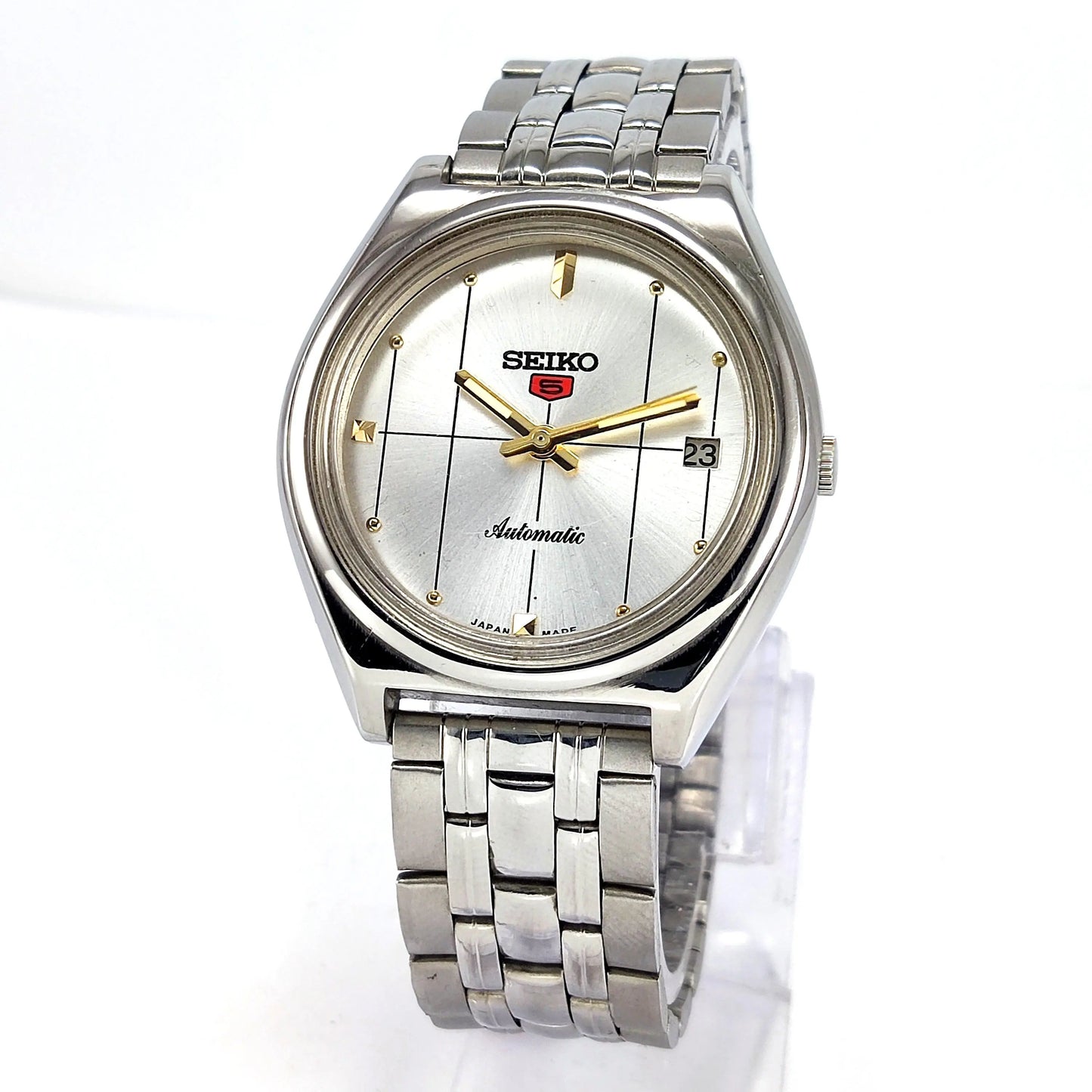 Seiko 5 Automatic-7025A Silver Dial 17 Jewels Day Date Men's Mechanical Watch - Discover-Diamonds