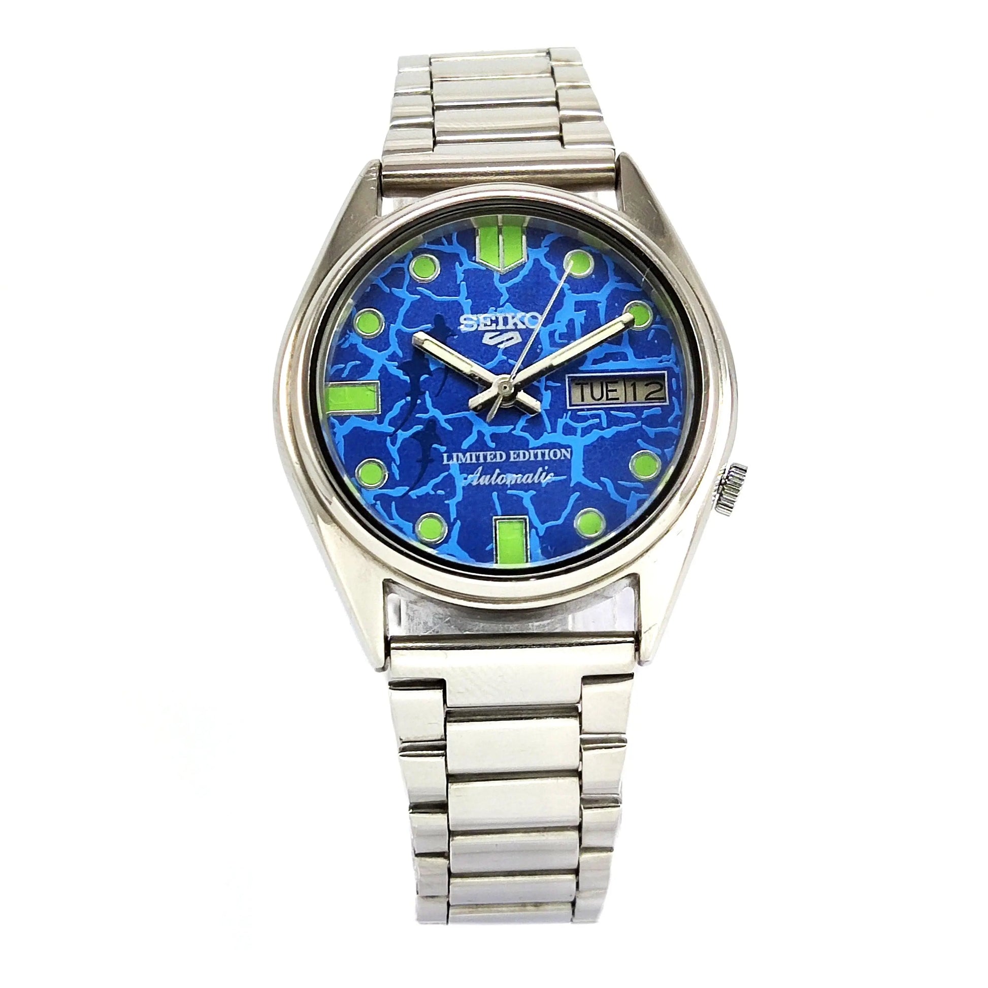 Blue Seiko 5 Automatic-7009A Analog 17 Jewels Analog Day Date Men's Mechanical Watch - Discover-Diamonds