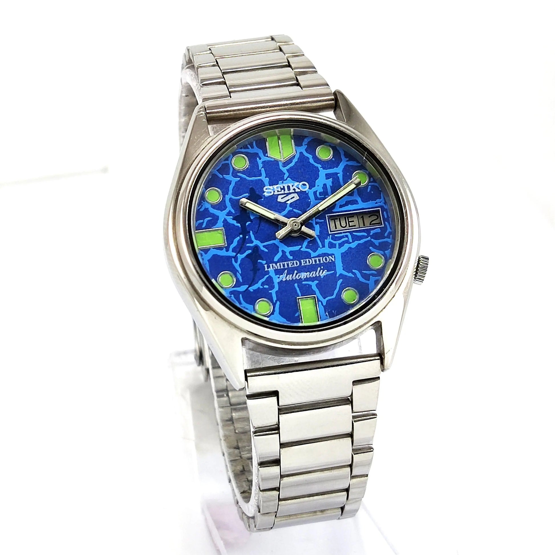 Blue Seiko 5 Automatic-7009A Analog 17 Jewels Analog Day Date Men's Mechanical Watch - Discover-Diamonds