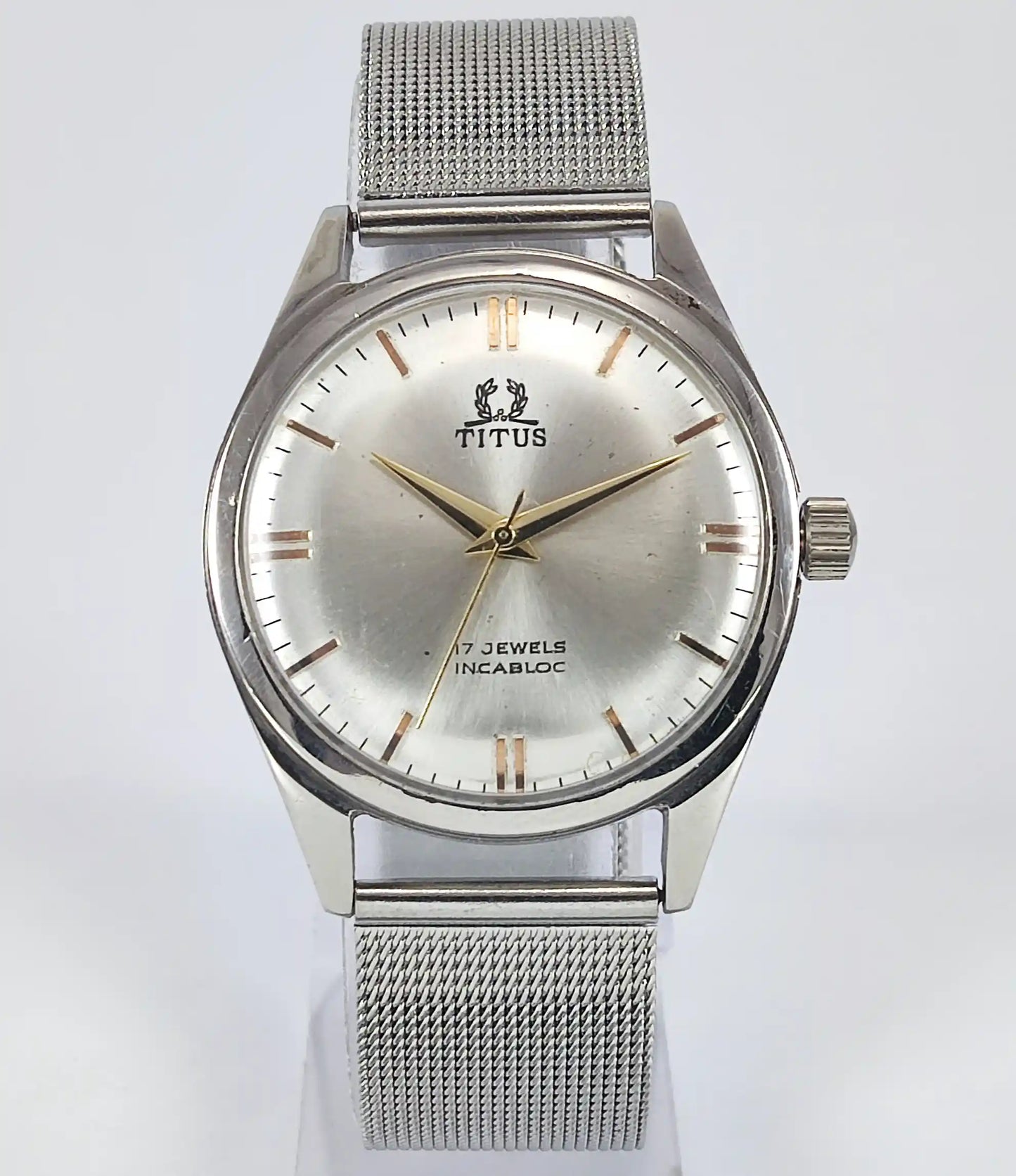 TITUS 17 Jewels Incabloc Silver Dial Swiss Made Handwinding Discover-Diamonds