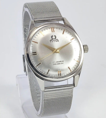 TITUS 17 Jewels Incabloc Silver Dial Swiss Made Handwinding Discover-Diamonds