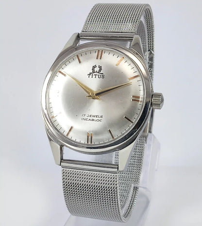 TITUS 17 Jewels Incabloc Silver Dial Swiss Made Handwinding Discover-Diamonds