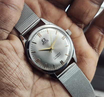 TITUS 17 Jewels Incabloc Silver Dial Swiss Made Handwinding Discover-Diamonds