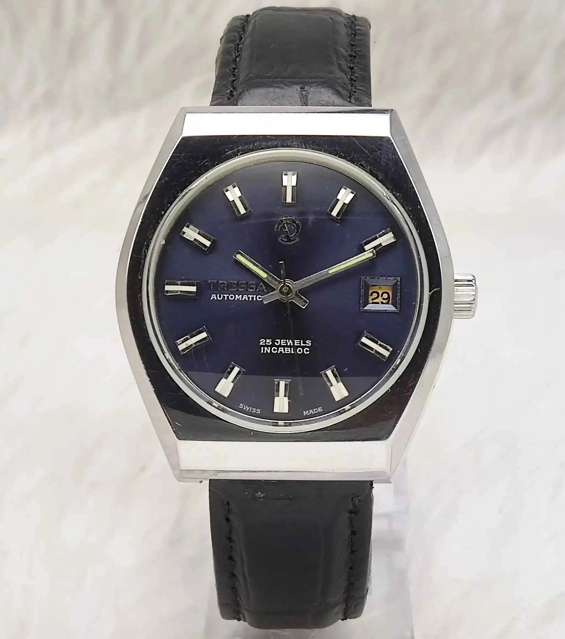 Tressa Automatic 25 Jewels Incabloc Dark Blue Stick Indices Dial Day Date 2066 Men's Watch