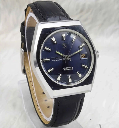 Tressa Automatic 25 Jewels Incabloc Dark Blue Stick Indices Dial Day Date 2066 Men's Watch