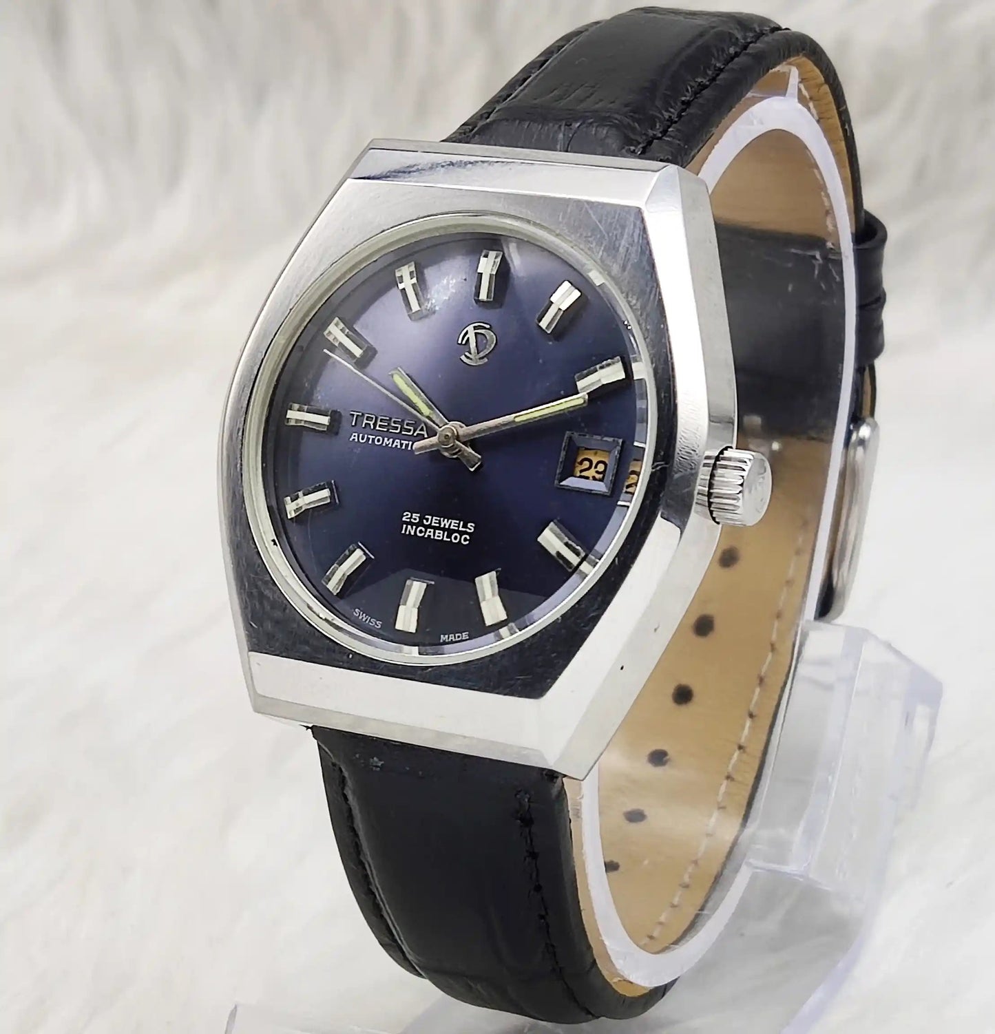 Tressa Automatic 25 Jewels Incabloc Dark Blue Stick Indices Dial Day Date 2066 Men's Watch Discover-Diamonds Physical