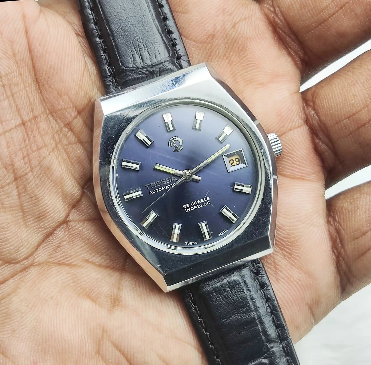 Tressa Automatic 25 Jewels Incabloc Dark Blue Stick Indices Dial Day Date 2066 Men's Watch Discover-Diamonds Physical