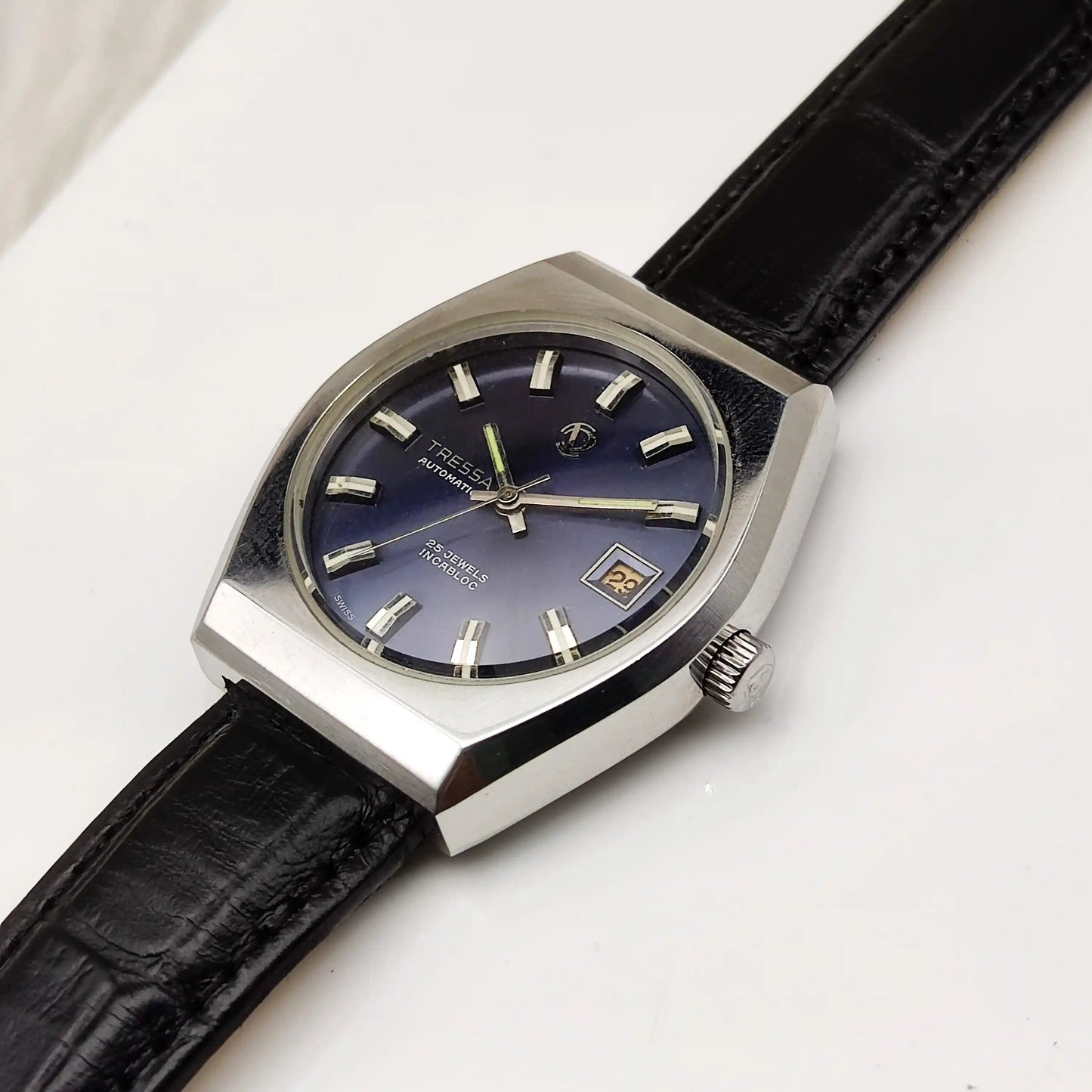 Tressa Automatic 25 Jewels Incabloc Dark Blue Stick Indices Dial Day Date 2066 Men's Watch Discover-Diamonds Physical
