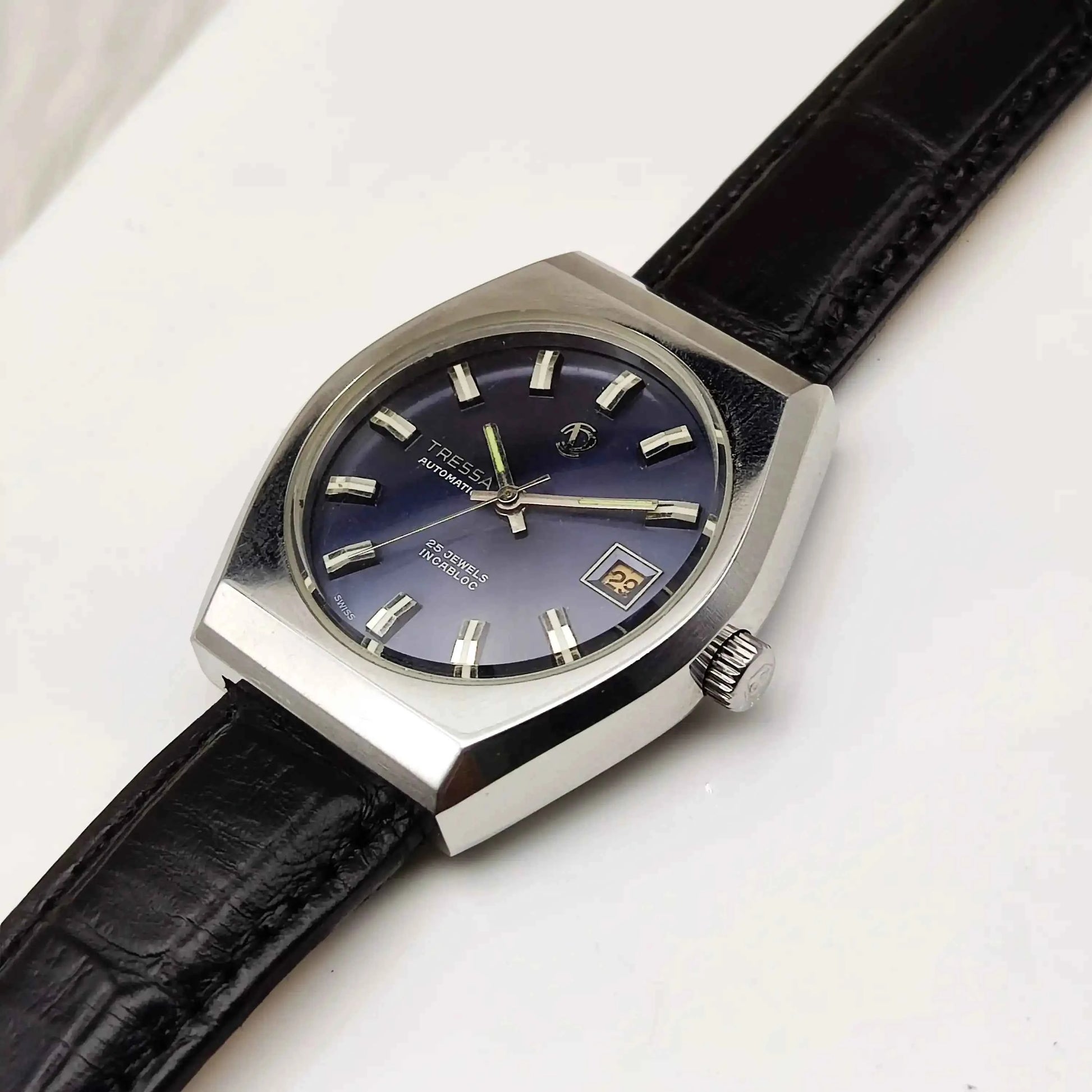 Tressa Automatic 25 Jewels Incabloc Dark Blue Stick Indices Dial Day Date 2066 Men's Watch