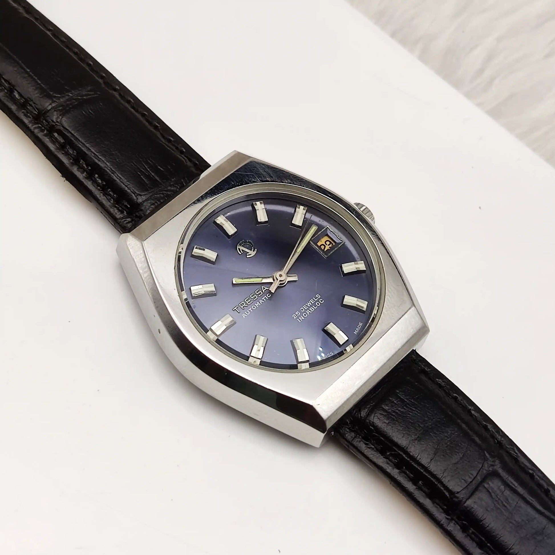 Tressa Automatic 25 Jewels Incabloc Dark Blue Stick Indices Dial Day Date 2066 Men's Watch Discover-Diamonds Physical