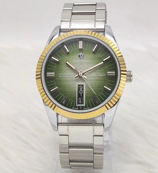 Tressa Green Dial 21 Jewels Day Date Swiss Made Automatic Watch Discover-Diamonds Physical