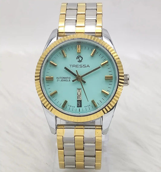 Tressa Turquoise Dial 21 Jewels Day Date Swiss Made Automatic Watch Discover-Diamonds Physical