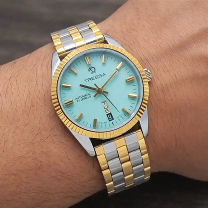 Tressa Turquoise Dial 21 Jewels Day Date Swiss Made Automatic Watch