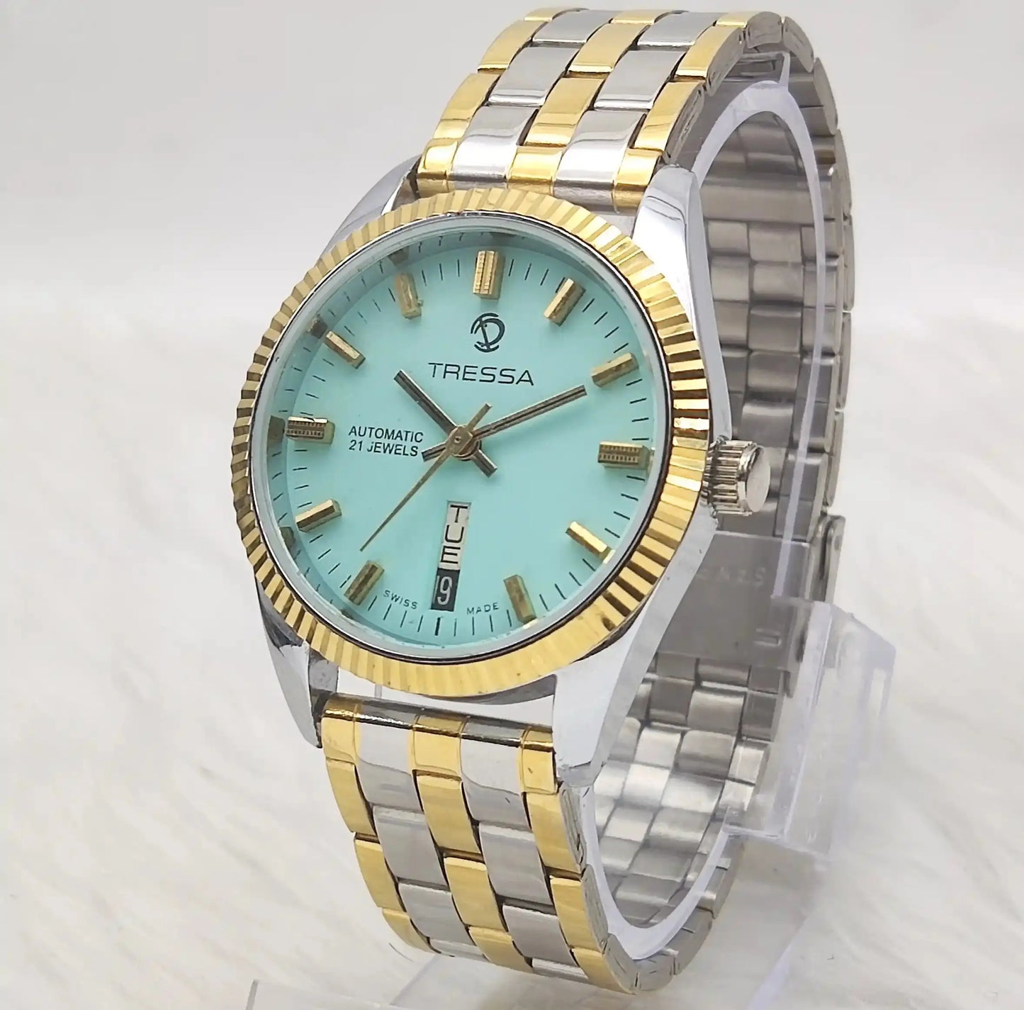 Tressa Turquoise Dial 21 Jewels Day Date Swiss Made Automatic Watch