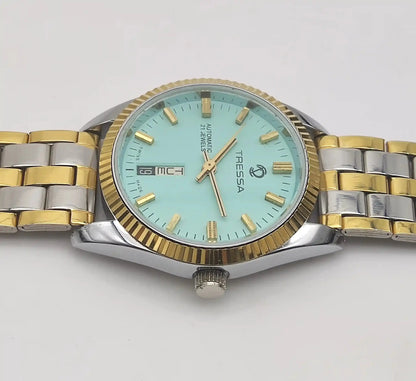 Tressa Turquoise Dial 21 Jewels Day Date Swiss Made Automatic Watch