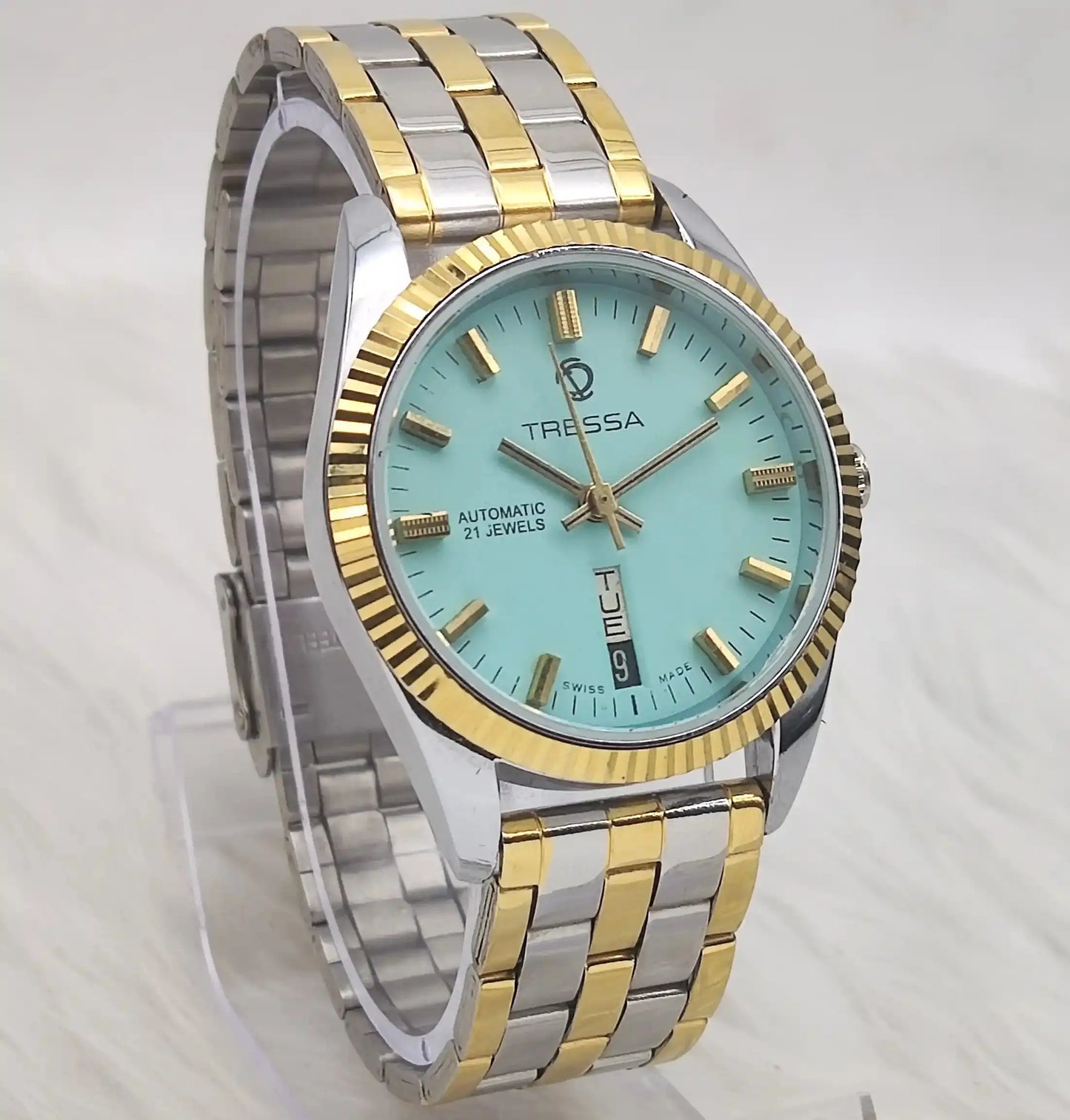 Tressa Turquoise Dial 21 Jewels Day Date Swiss Made Automatic Watch