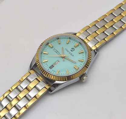 Tressa Turquoise Dial 21 Jewels Day Date Swiss Made Automatic Watch