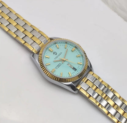 Tressa Turquoise Dial 21 Jewels Day Date Swiss Made Automatic Watch